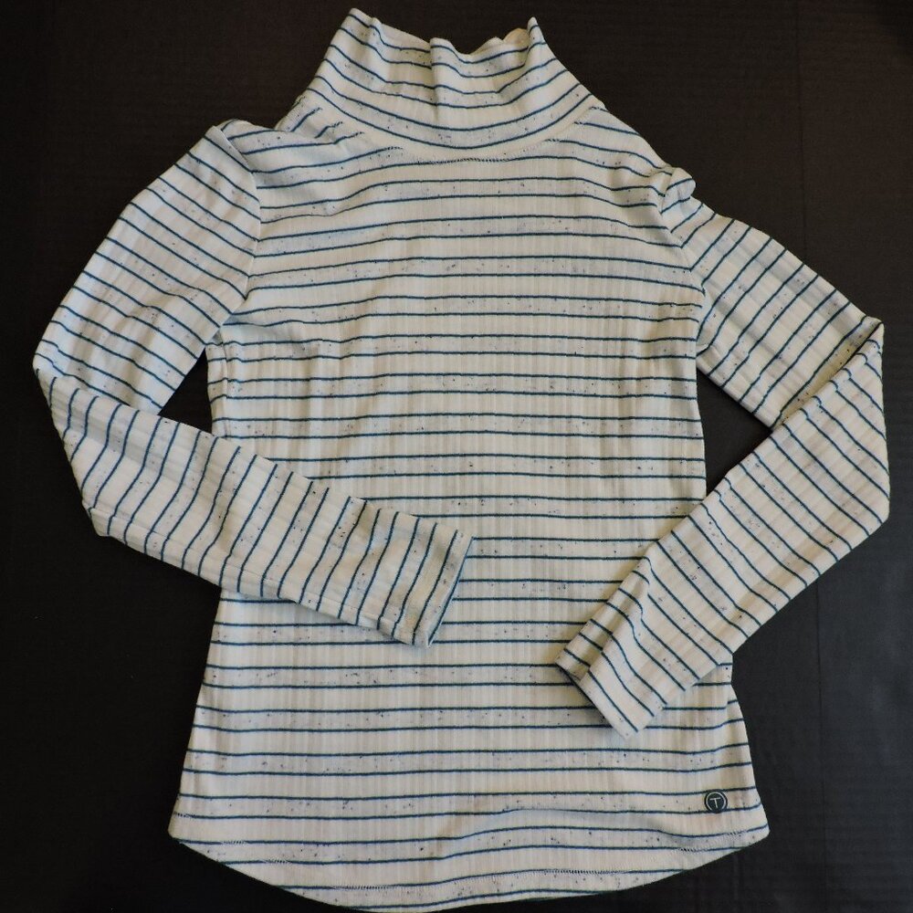 T by Talbots XS Misses mock turtleneck - Teal and Cream striped
